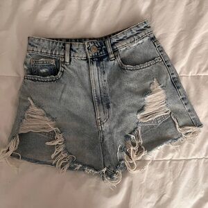 Zara Light Blue Distressed Jean Shorts